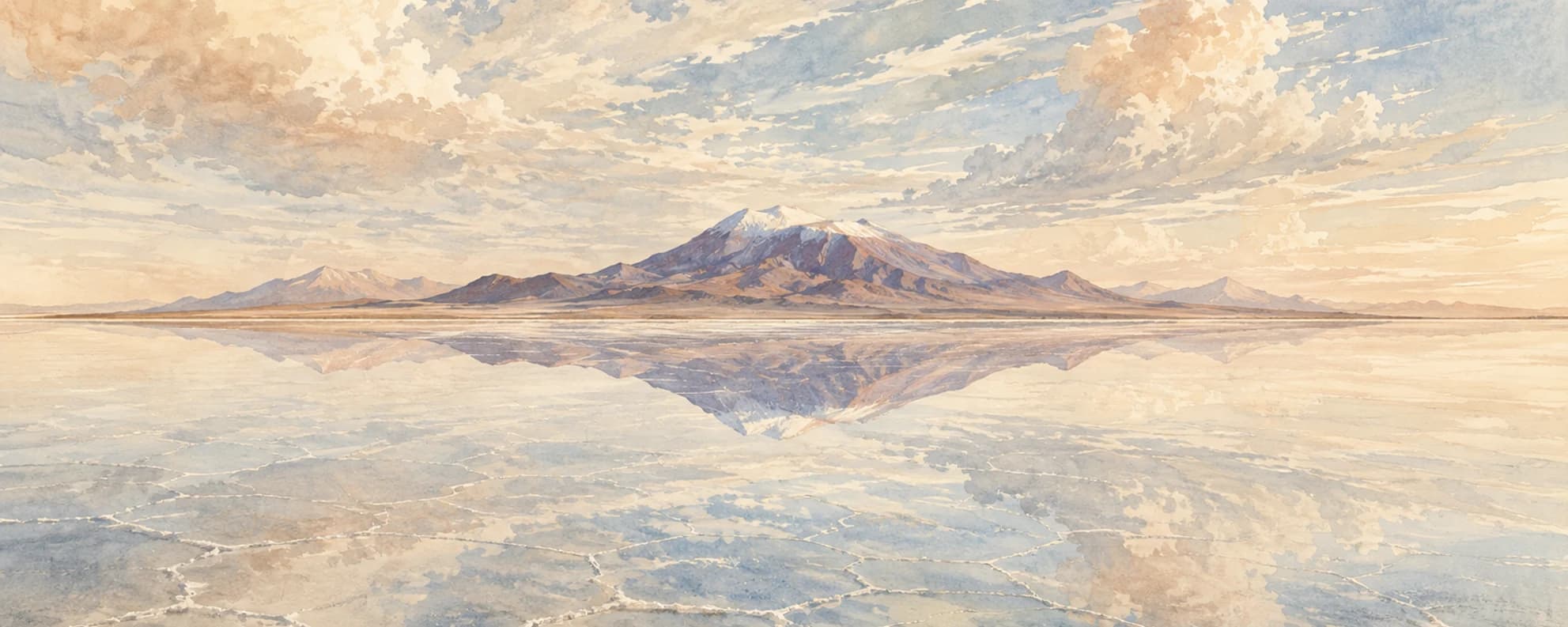 Interpretación pictórica del Salar de Uyuni durante la temporada de espejo