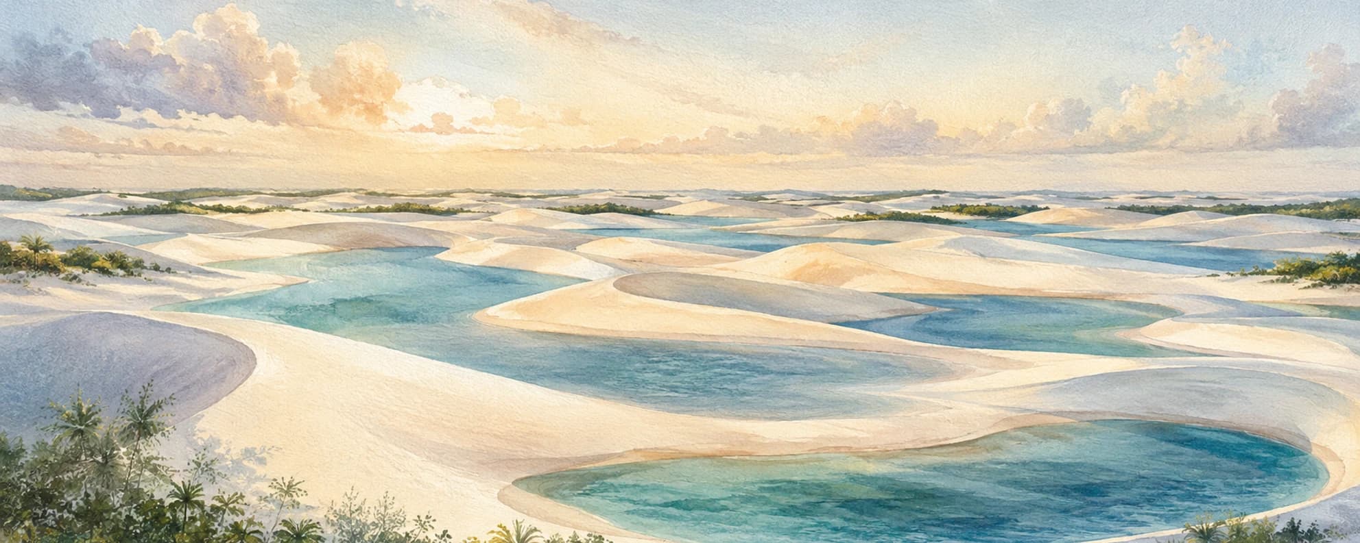 Interpretación pictórica de las dunas y lagunas de Lençóis Maranhenses