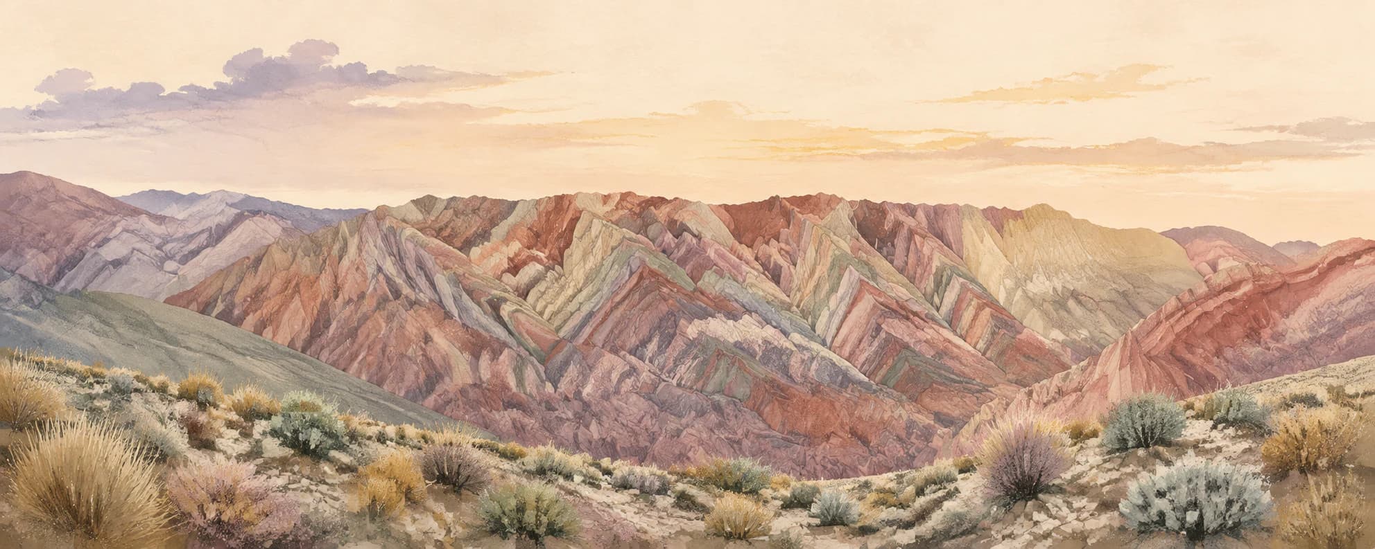 Interpretación pictórica de los pliegues minerales de la Serranía del Hornocal
