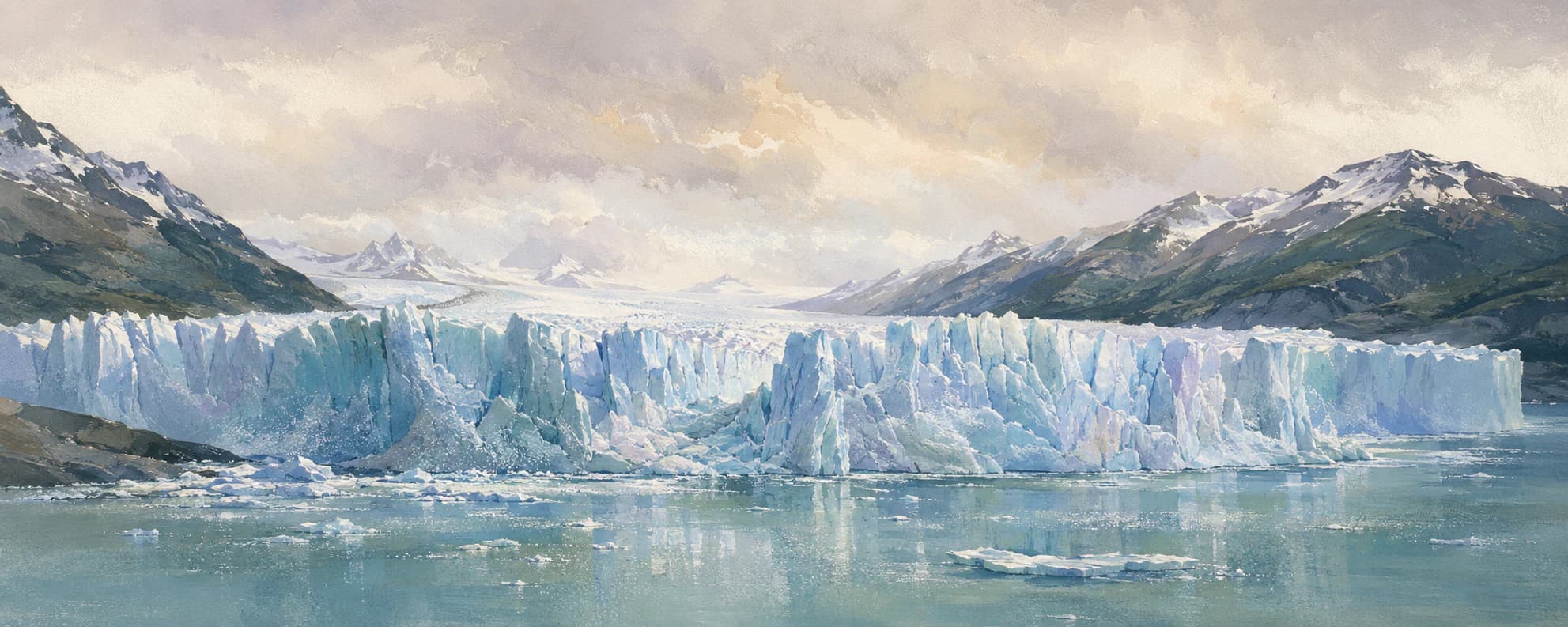 Interpretación pictórica del frente glacial del Perito Moreno