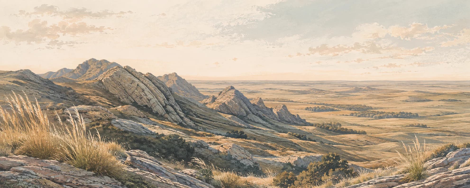 Interpretación pictórica de las Sierras de Ventania y la llanura bonaerense