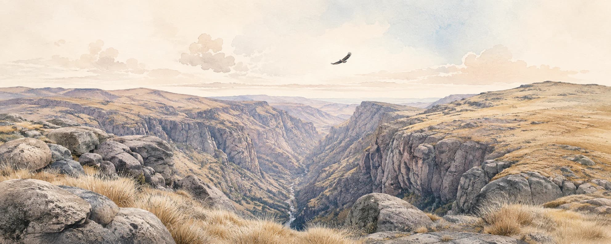 Interpretación pictórica de la Quebrada del Condorito y las Sierras Grandes